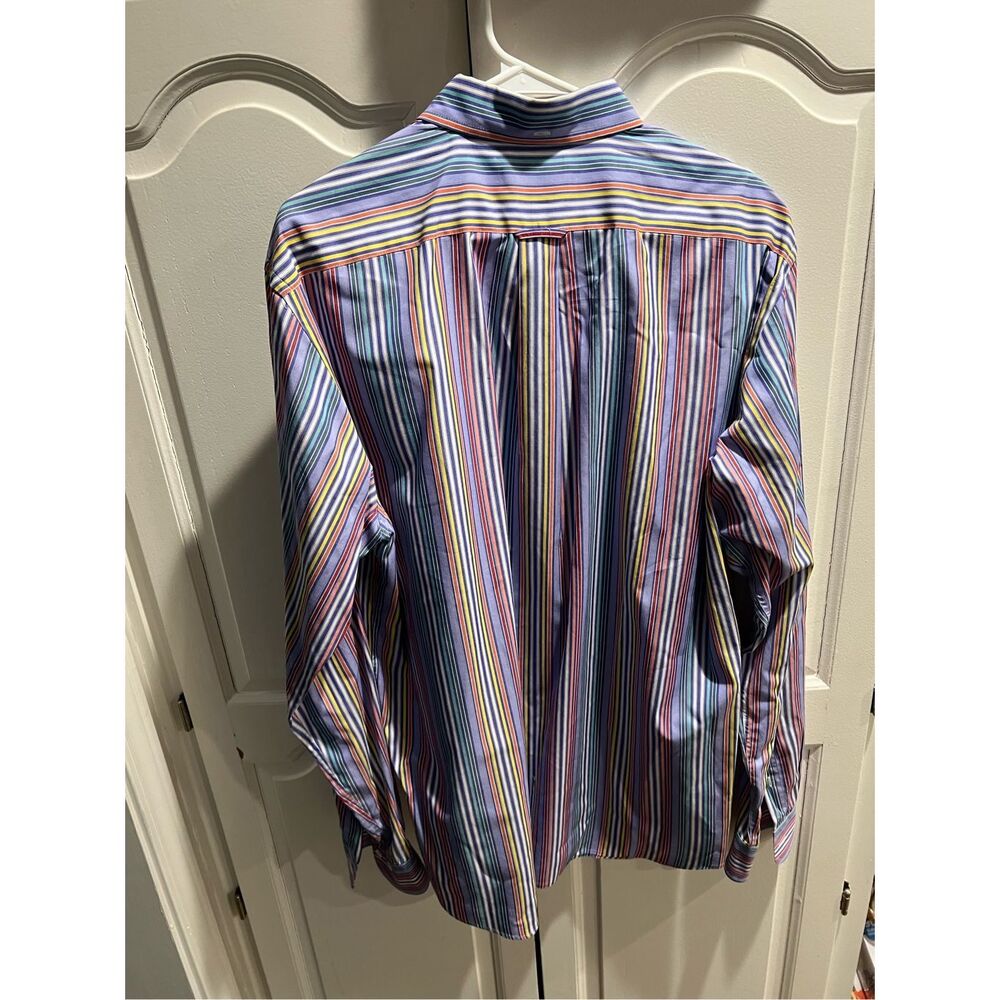 Facconable Multi-Color Striped Button Down Collar… - image 4